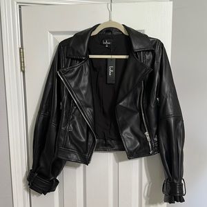 Lulus Black leather jacket with silver zipper